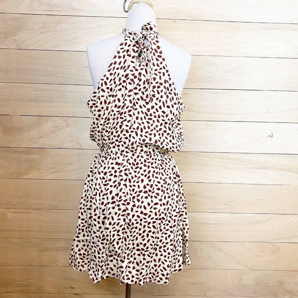 Coeur De Vague Women Ivory Casual Tie Neck Halter High Neck Printed Dress L - Picture 3 of 10